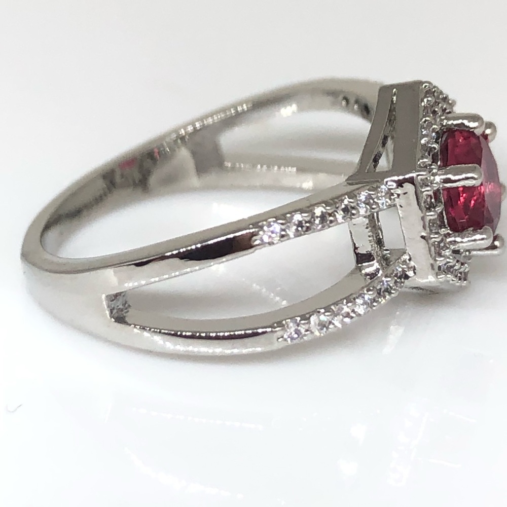 Silver Ruby Red Cz Double Shoulder Ring - image 6